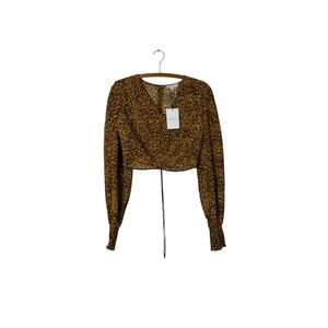 Karima Grimaldi Cinch Luciana Top Front Blouse Print NWT Gold Mustard XS